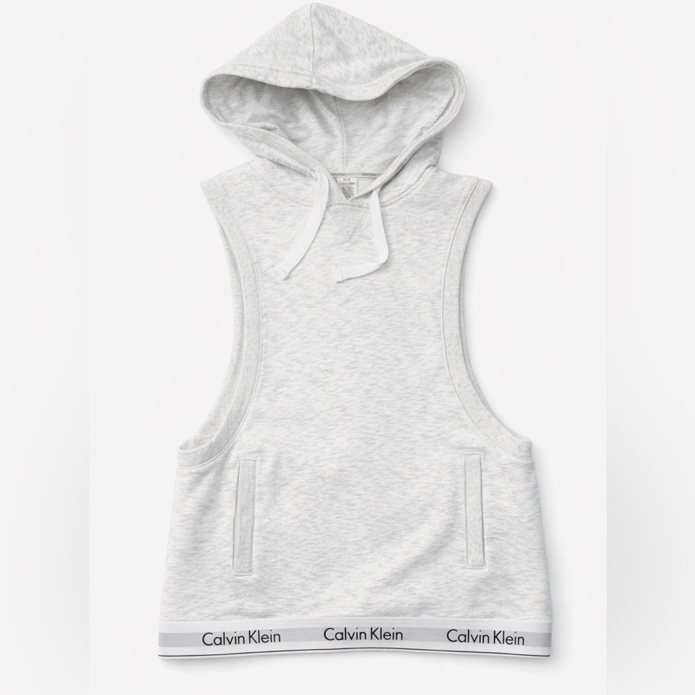 Calvin Klein Light Gray Sleeveless Hooded Tank with Logo Hem